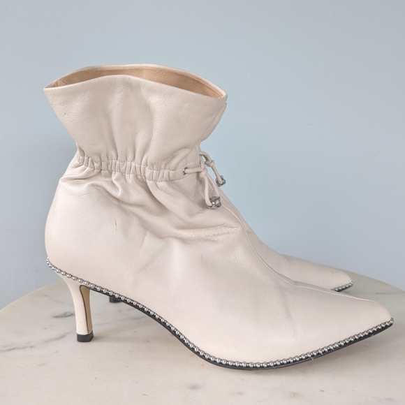 Coach Women's Wynie Off White Leather Drawstring Studded Ankle Boots - Picture 3 of 15